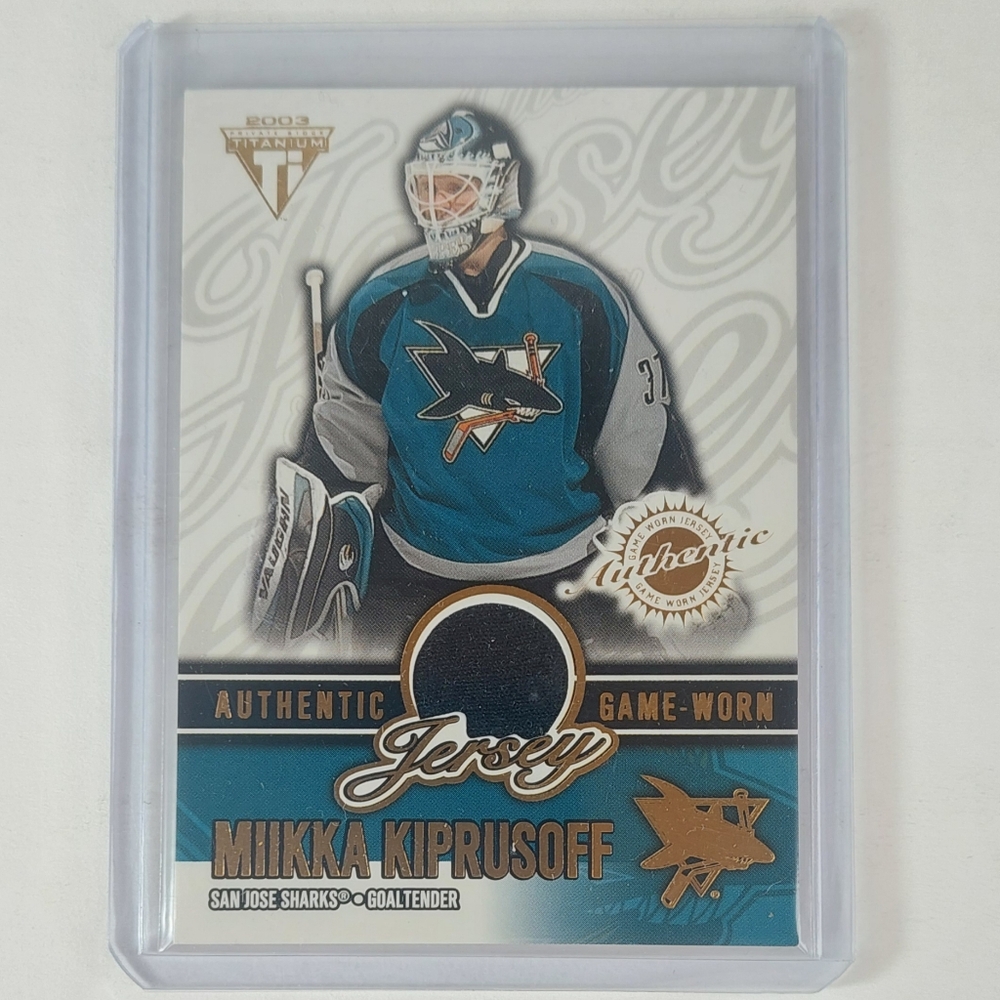 Miikka Kiprusoff Pacific Game Worn Jersey Hockey Card 2002/03 Sharks 0118/1203